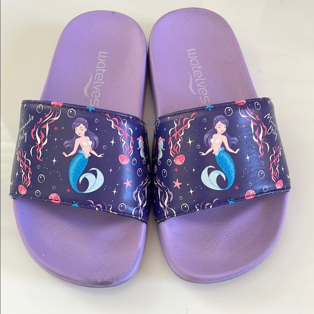 Purple Slide Sandals with Floral Accents